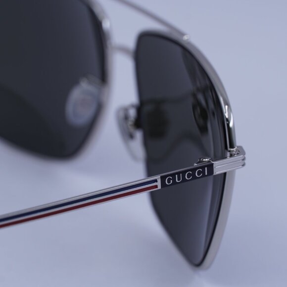 Gucci GG0836SK 001 Sunglasses Silver Aviator Frame, Grey Lenses - Picture 5 of 10